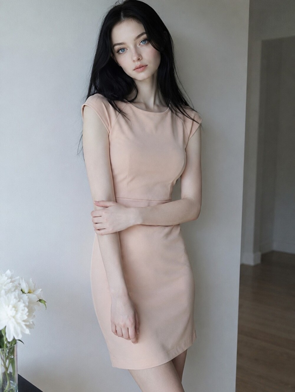 Carmen Marc Valvo Blush Pink Sheath Dress M Elegant Minimalist Coquette Office